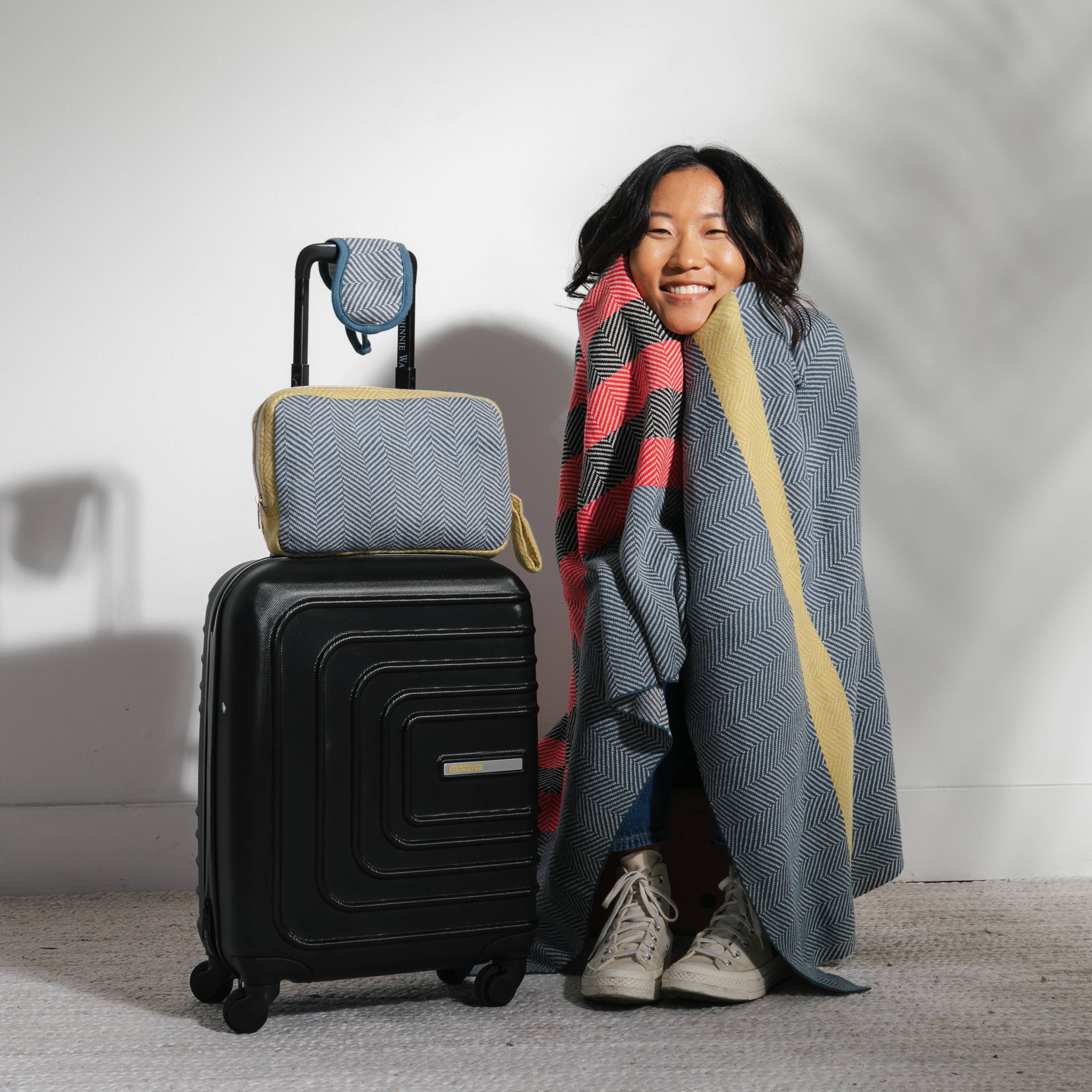 Chevron Stripes Travel Set - Blanket, Eye Mask and Pouch - Sidney Byron