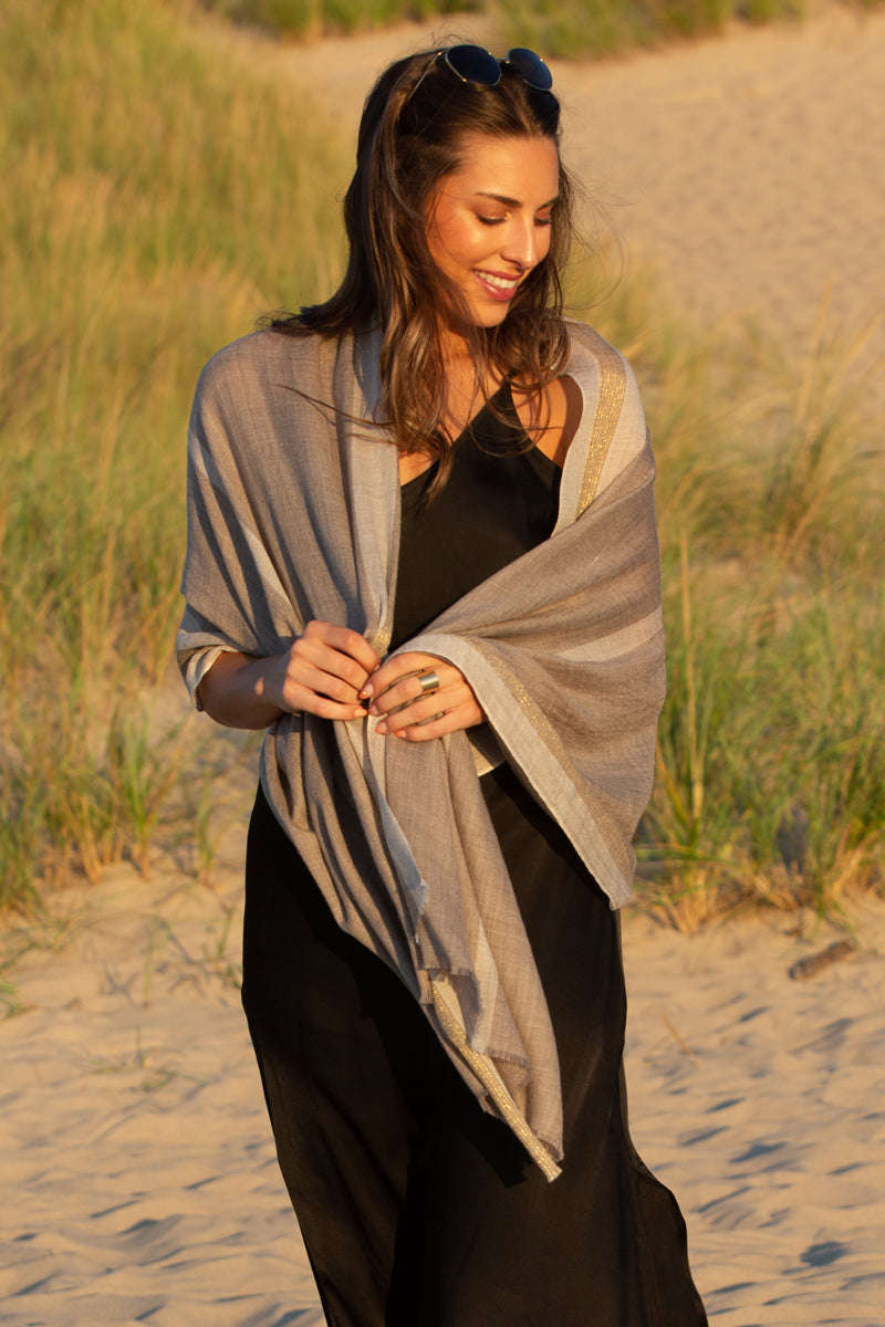 Graphic Stripe Scarf with Gold Hue - Sidney Byron