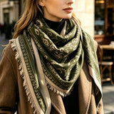 Fringed Triangle Scarf in Olive