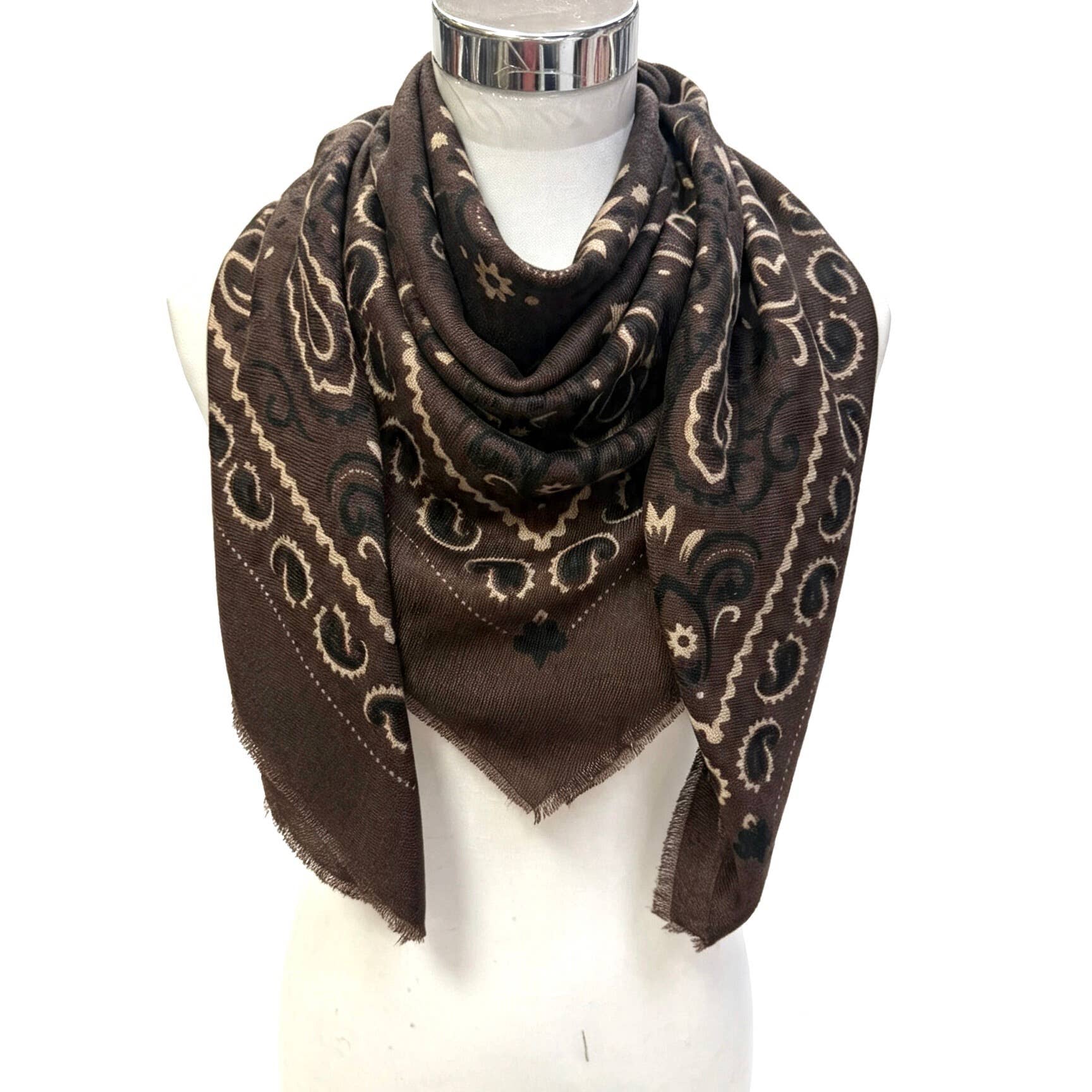 Paisley Square Scarf in Coffee Brown - Sidney Byron