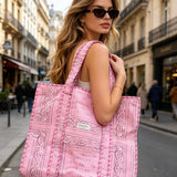 Large quilted tote with zipper - Pink Bandana - Sidney Byron