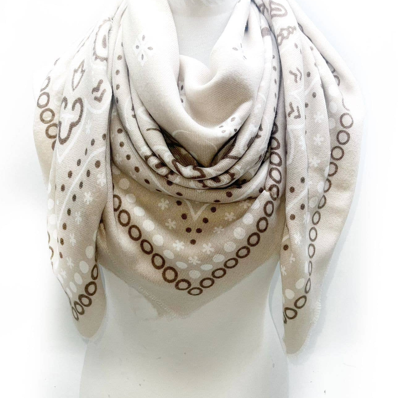 Paisley Square Scarf in Cream and Cocoa - Sidney Byron