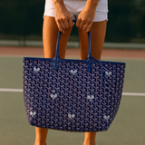 Whimsy Raquet Large Hemp Canvas Tote in Navy