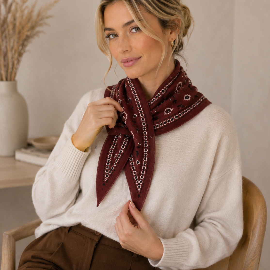 TR-15 Thick triangular bandana 102 x 36 cm: Bordeaux - Sidney Byron
