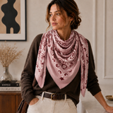 Paisley Square Scarf in Blush and Burgundy