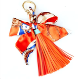 Faux Leather Tassel w/ Scarf Bag Charm: Orange