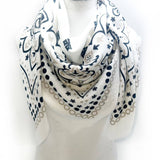 Paisley Square Scarf in White and Navy