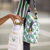 White HydroBag with Tennis Embroidery and Navy, Green, White Strap