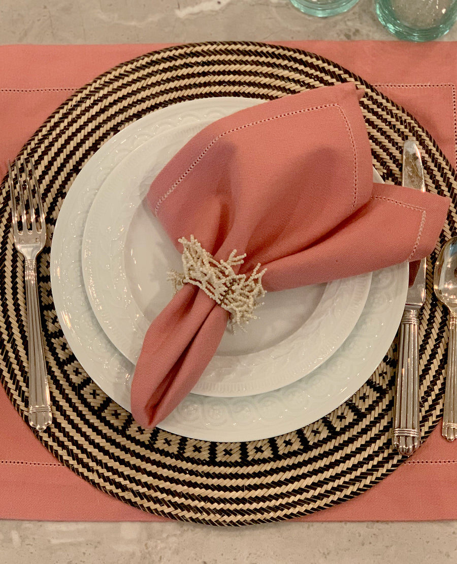 Hemstitched Placemat and Napkin Set in Salmon - Sidney Byron