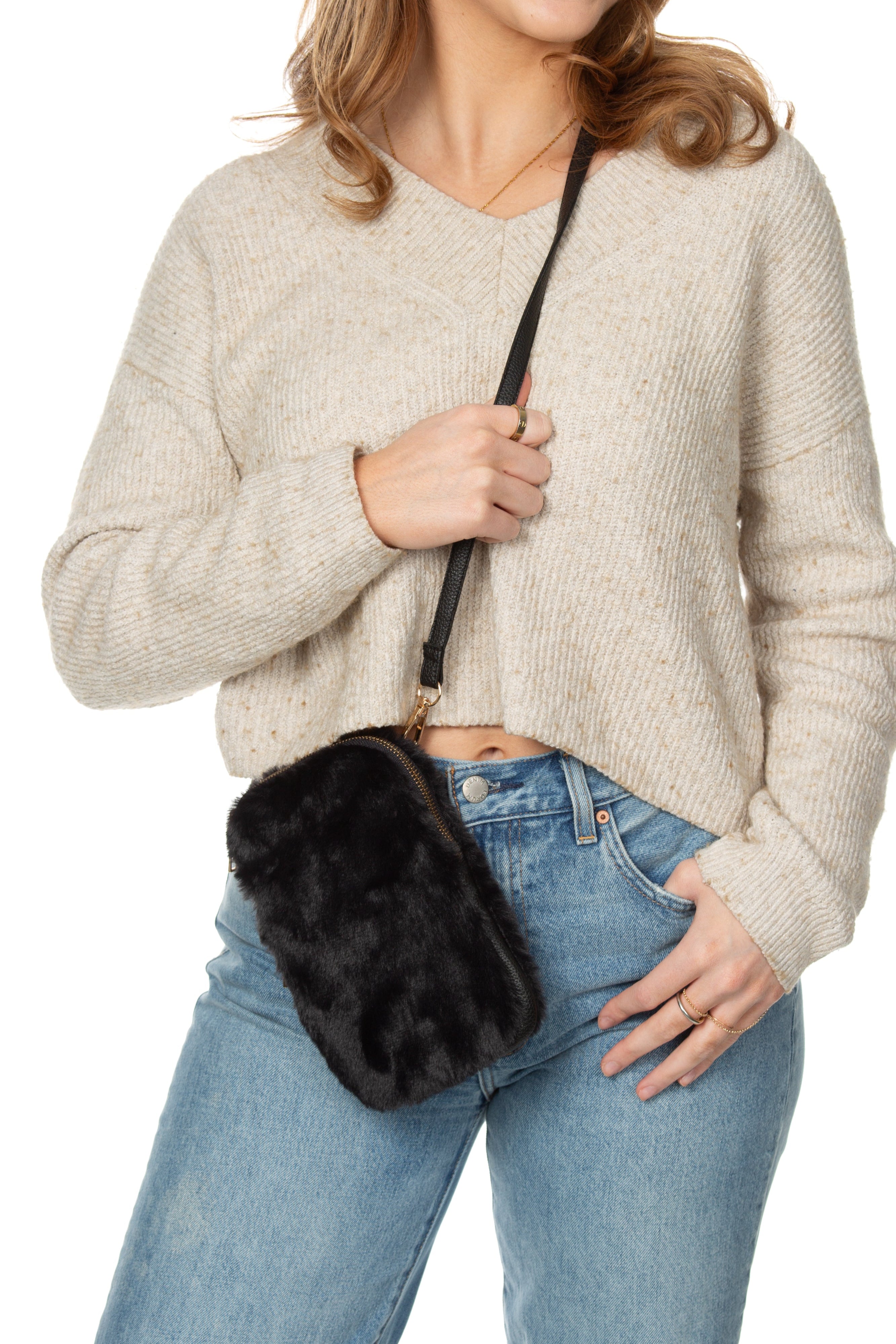 "The Betsy" Winter Cellphone Crossbody - in Classic Black Fur - Sidney Byron