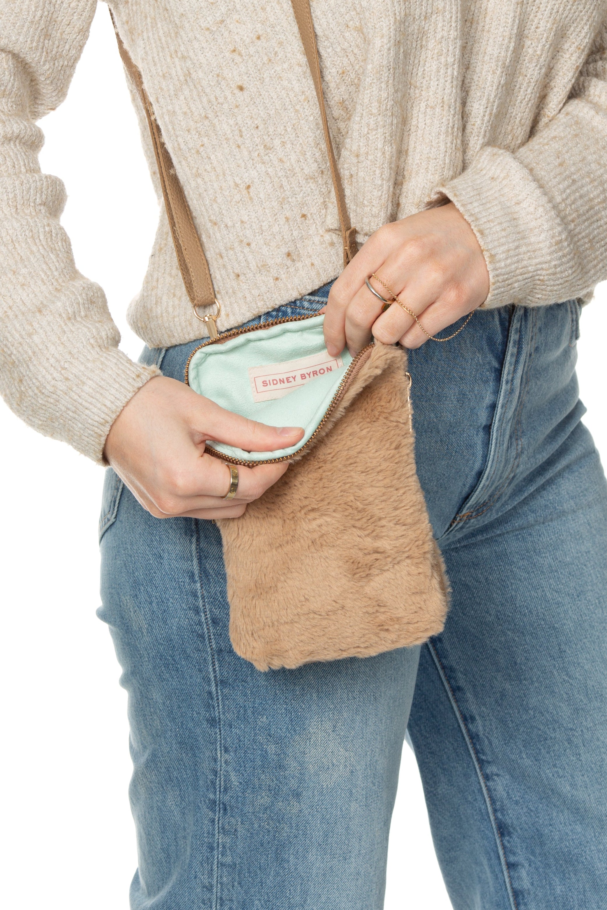 "The Heather" Winter Cellphone Crossbody - in Natural Brown Fur - Sidney Byron