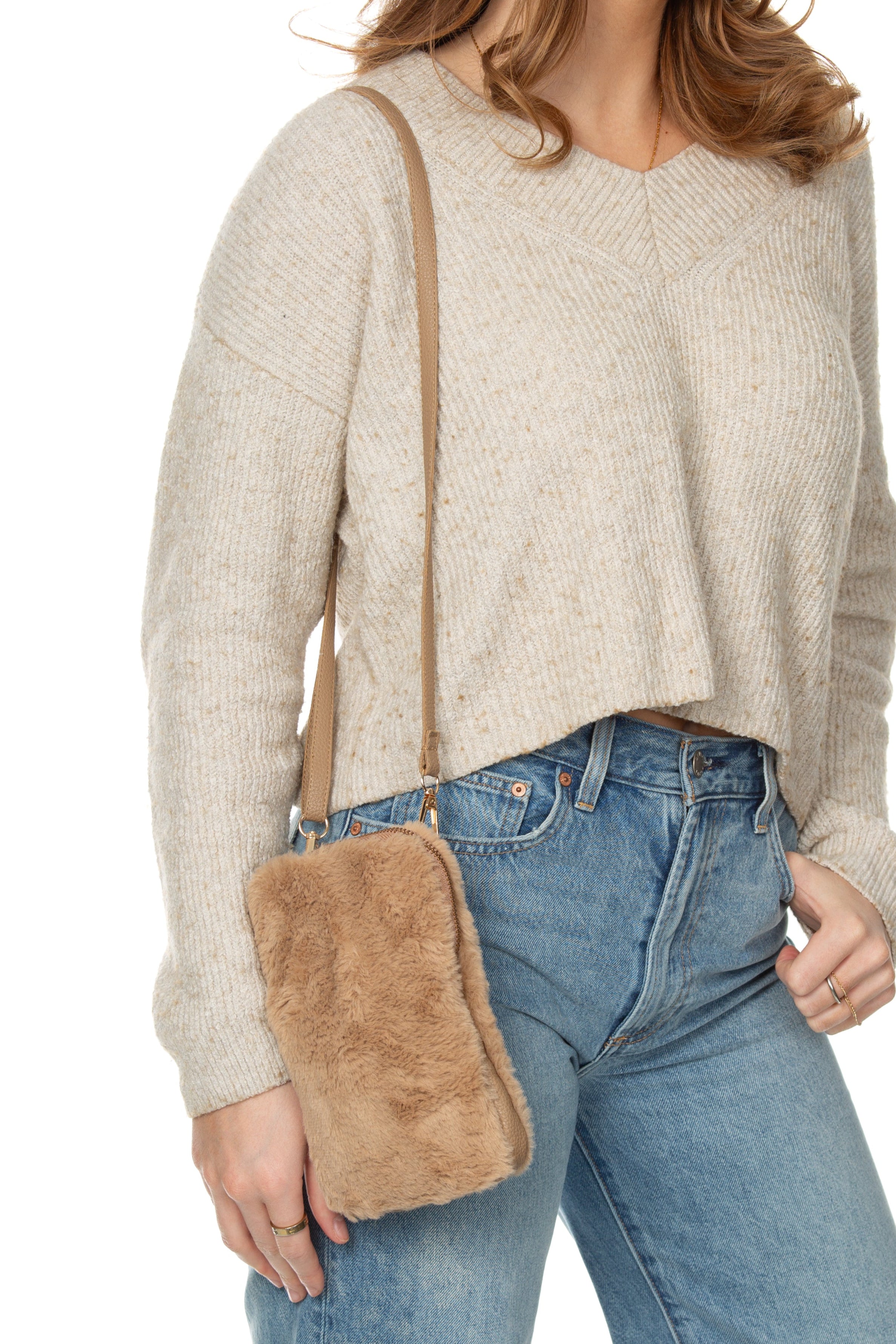 "The Heather" Winter Cellphone Crossbody - in Natural Brown Fur - Sidney Byron