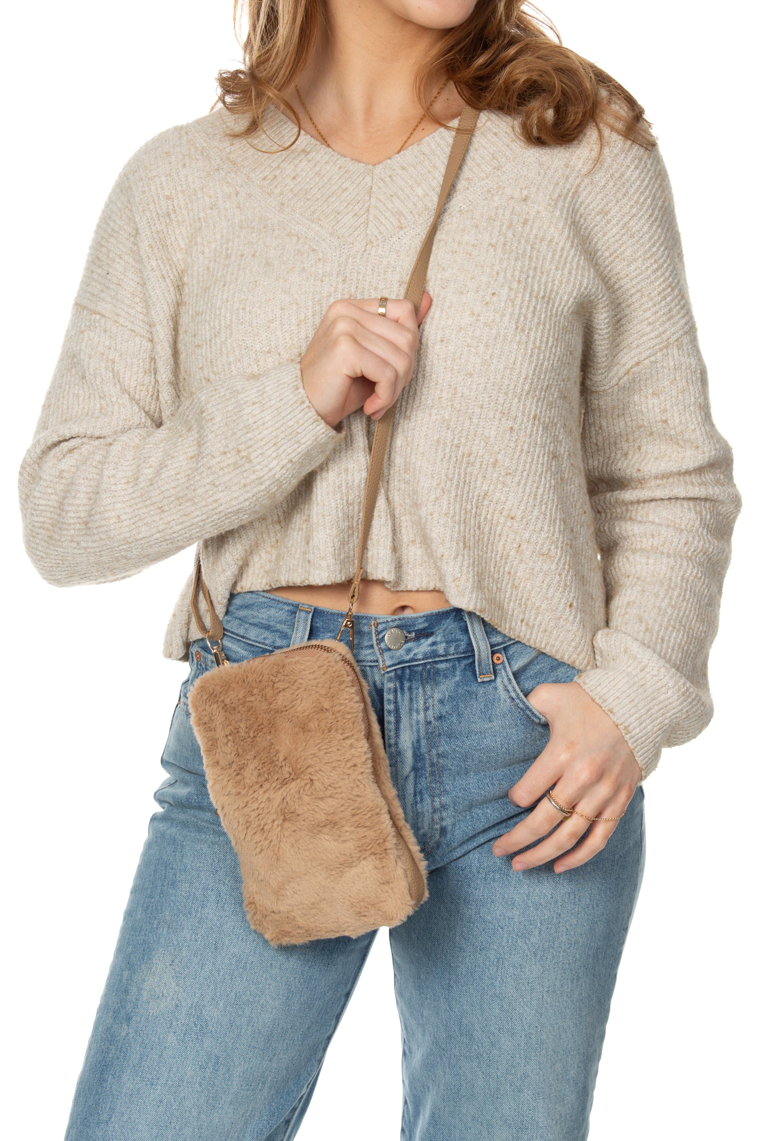 "The Heather" Winter Cellphone Crossbody - in Natural Brown Fur - Sidney Byron