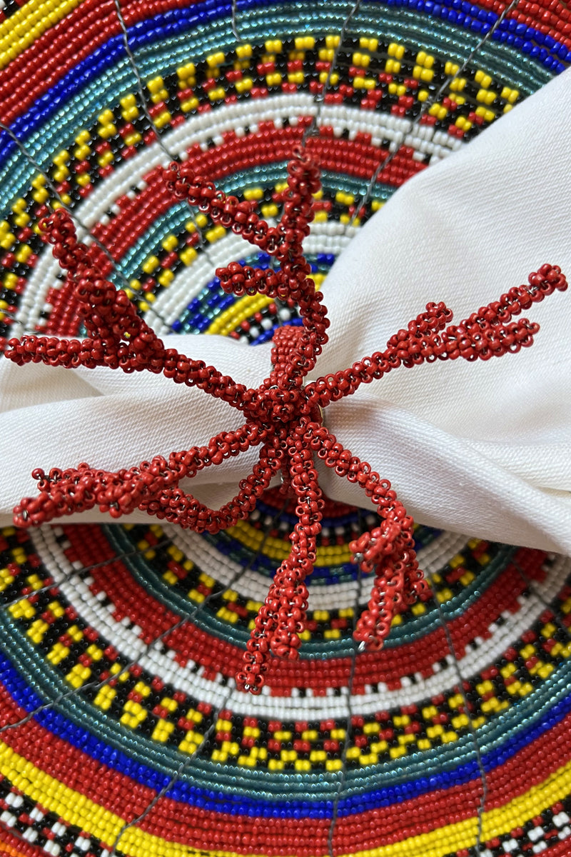 Hand Beaded Red Coral Napkin Rings - Set of 4 - Sidney Byron