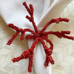Hand Beaded Red Coral Napkin Rings - Set of 4 - Sidney Byron