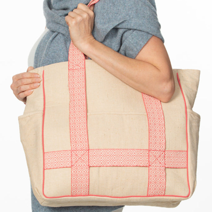 Suncatcher Daytripper Tote and Pouch - Natural and Pink Coral - Sidney Byron