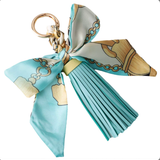 Vegan Leather Tassel w/ Scarf Bag Charm: Light Blue