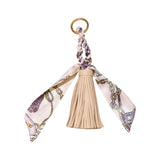Vegan Leather Tassel w/ Scarf Bag Charm: Creme