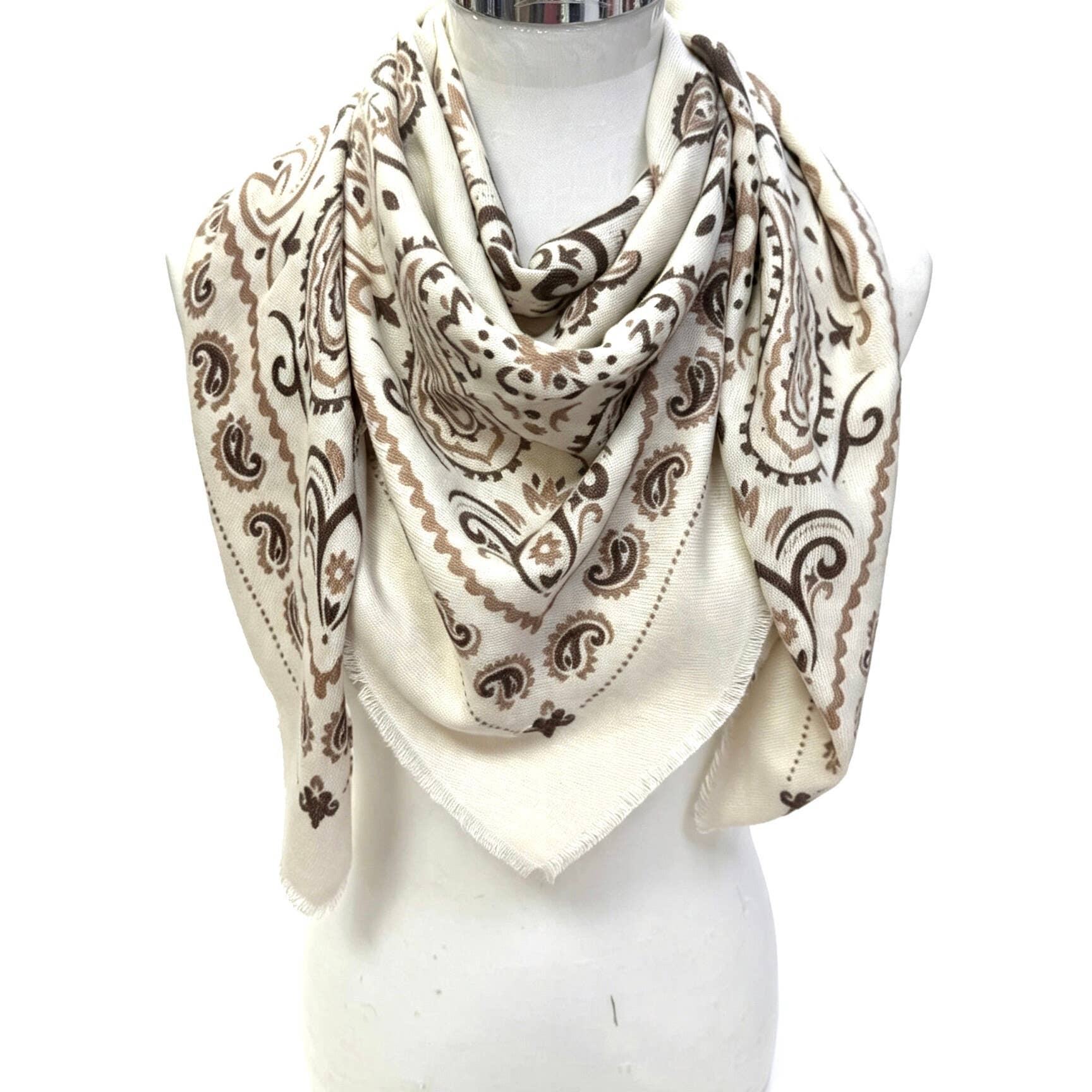 Paisley Square Scarf in Ivory and Chocolate - Sidney Byron