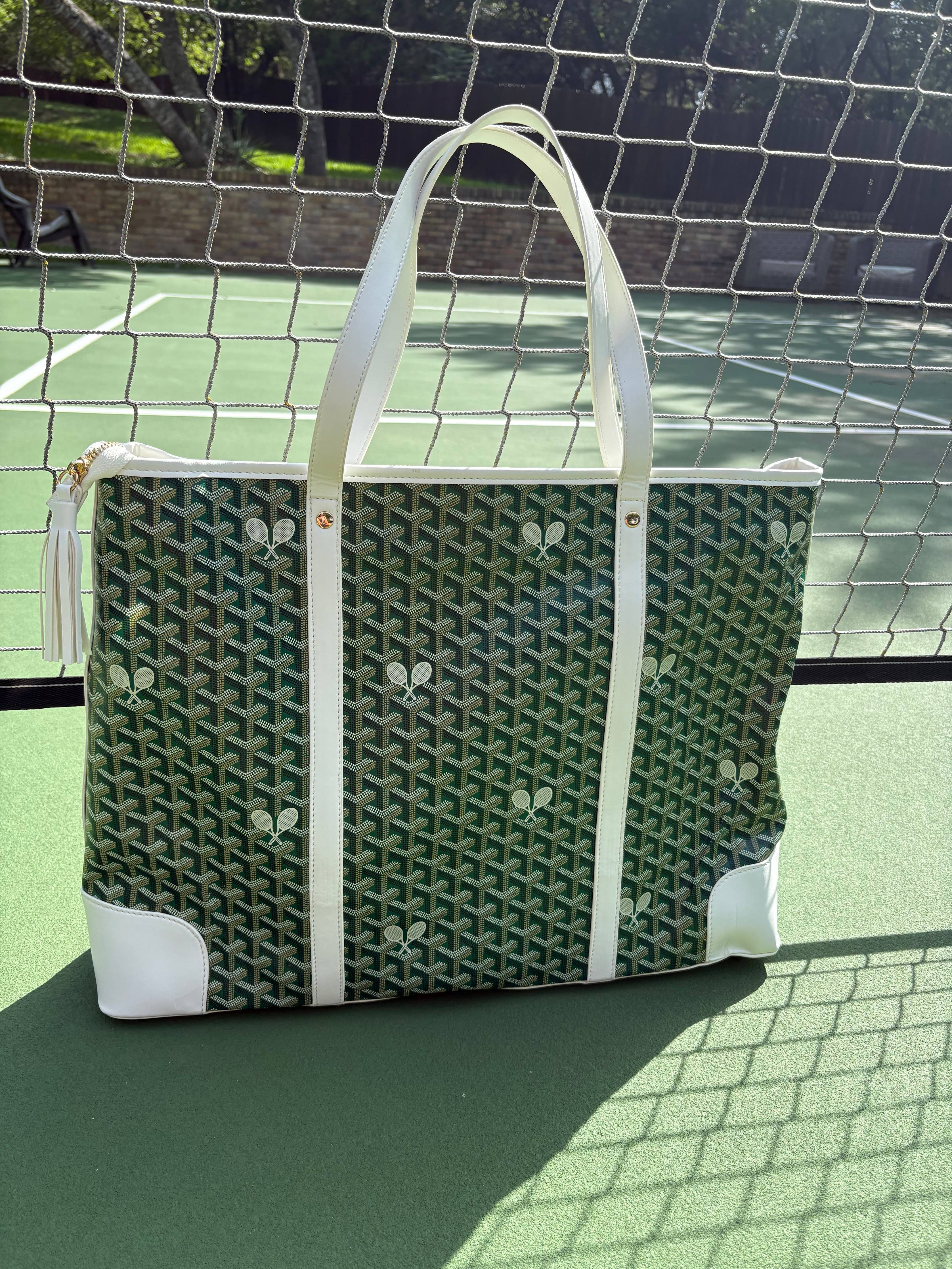 Whimsy Large Tennis Tote in Court Green and White - Sidney Byron