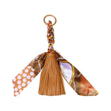 Vegan Leather Tassel w/ Scarf Bag Charm: Caramel