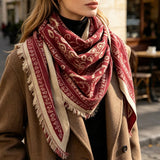 Fringed Triangle Scarf in Red
