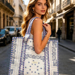 Large quilted tote bag with zipper - Emma Blue - Sidney Byron