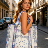 Large quilted tote bag with zipper - Emma Blue - Sidney Byron
