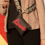 Sidney Byron Leather Mini Clutch with "Love" Beading in Brown - Sidney Byron