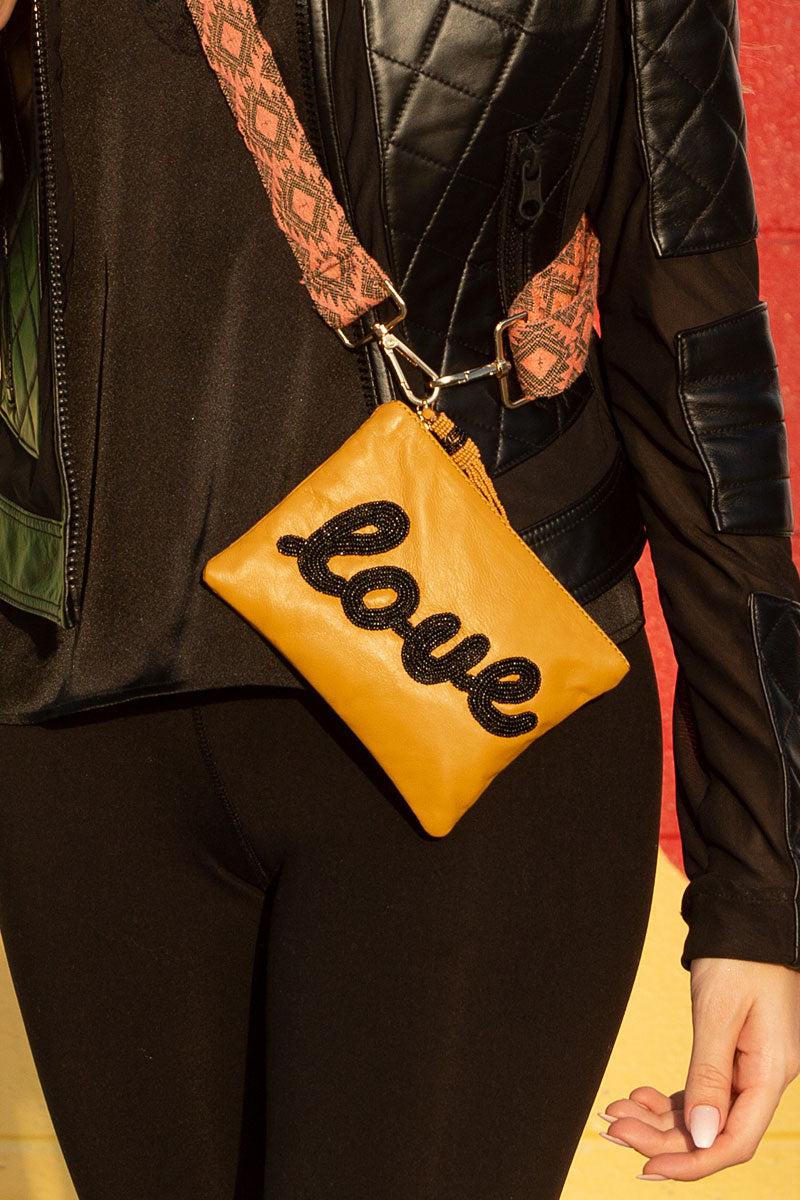 Leather Beaded "Love" Mini Clutch - Sidney Byron