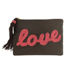 Sidney Byron Leather Mini Clutch with "Love" Beading in Brown - Sidney Byron
