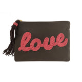 Sidney Byron Leather Mini Clutch with "Love" Beading in Brown - Sidney Byron
