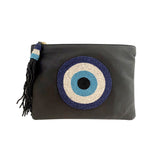 Sidney Byron Leather Mini Clutch With "Evil Eye" Beading in Black - Sidney Byron