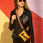 Sidney Byron Leather Mini Clutch with "Love" Beading in Honey - Sidney Byron