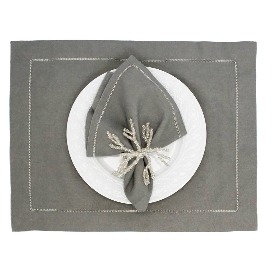 Grey Hemstitched Placemat and Napkin - Sidney Byron