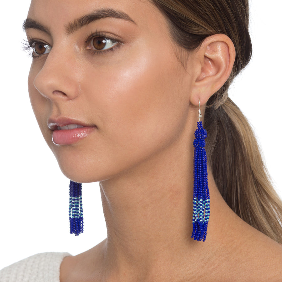 Deep Blue Tassel Earrings - Sidney Byron