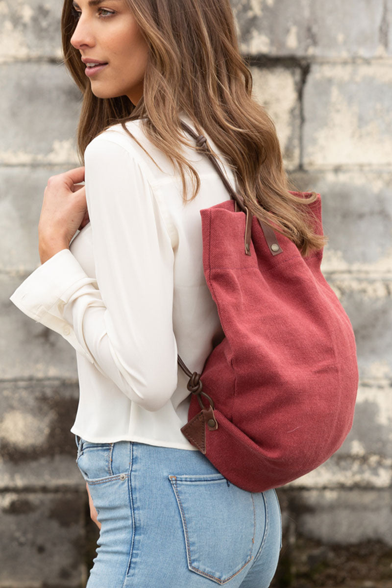 Italian Linen Backpack in Brick - Sidney Byron