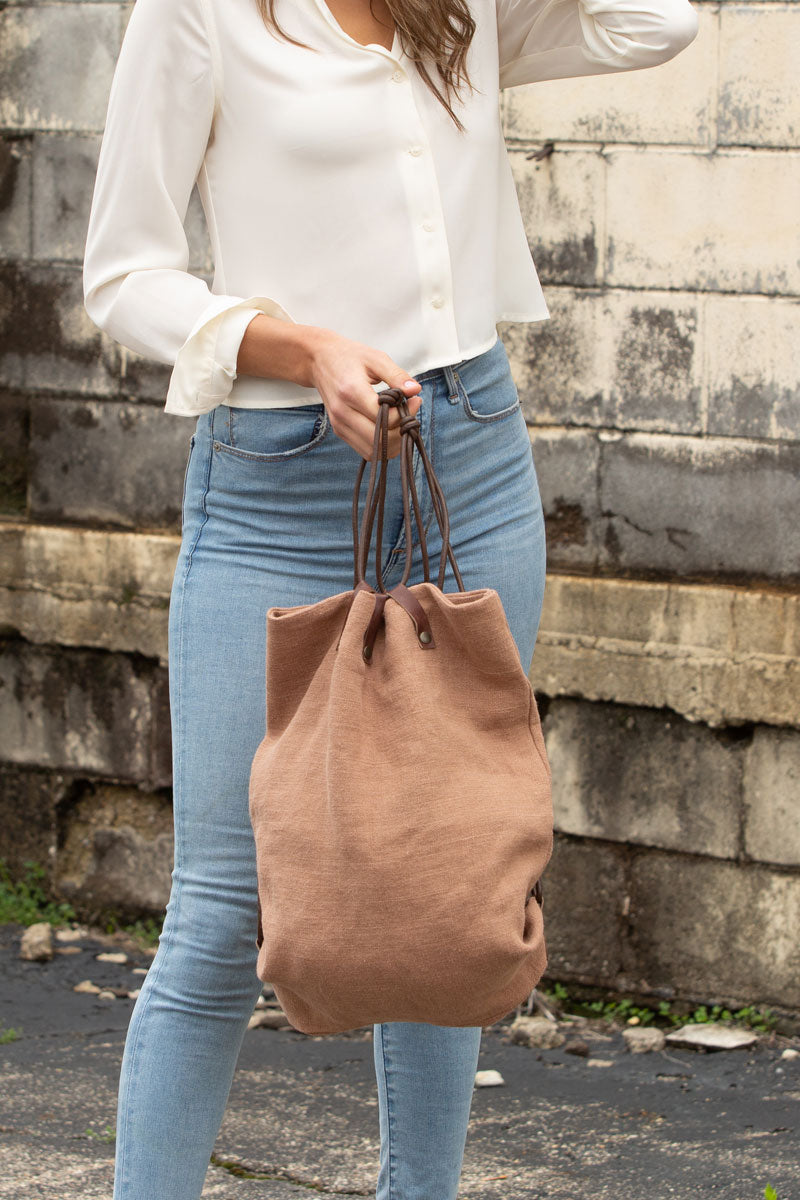 Italian Linen Backpack in Clay - Sidney Byron