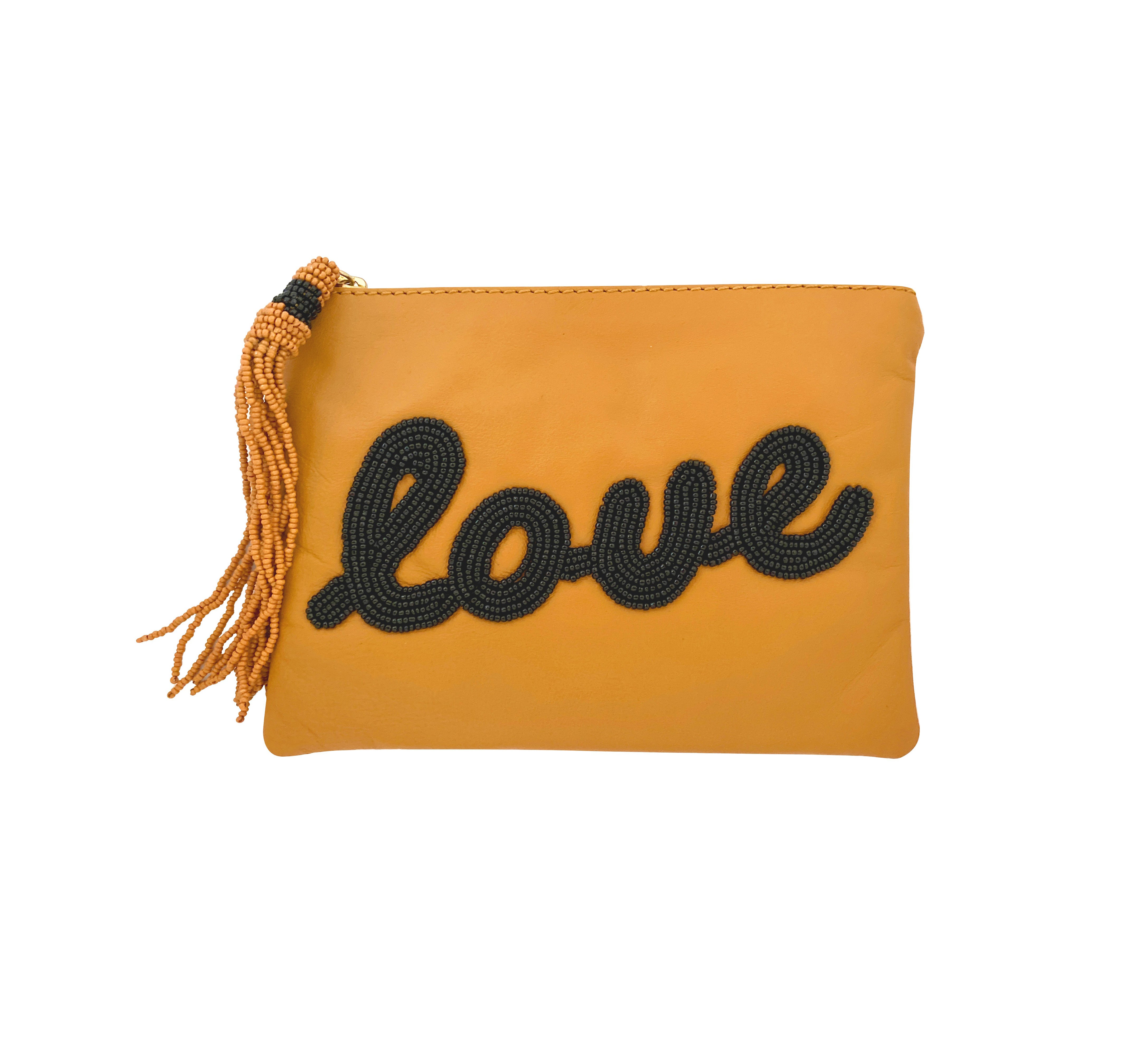 Leather Beaded "Love" Mini Clutch - Sidney Byron