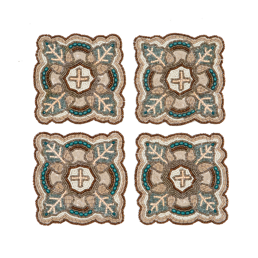 Oak Leaf Beaded Coasters - Set of 4 - Sidney Byron
