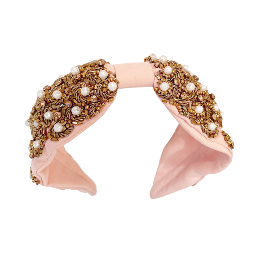 Pink Satin and Pearls Headband - Sidney Byron