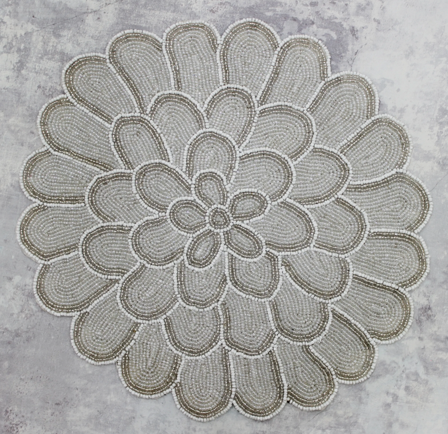 White Petals - Hand Beaded Placemat - Sidney Byron