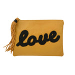 Sidney Byron Leather Mini Clutch with "Love" Beading in Honey - Sidney Byron