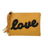 Sidney Byron Leather Mini Clutch with "Love" Beading in Honey - Sidney Byron