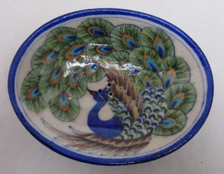 Pottery Soap Dish Med Oval Peacock Blue - Sidney Byron